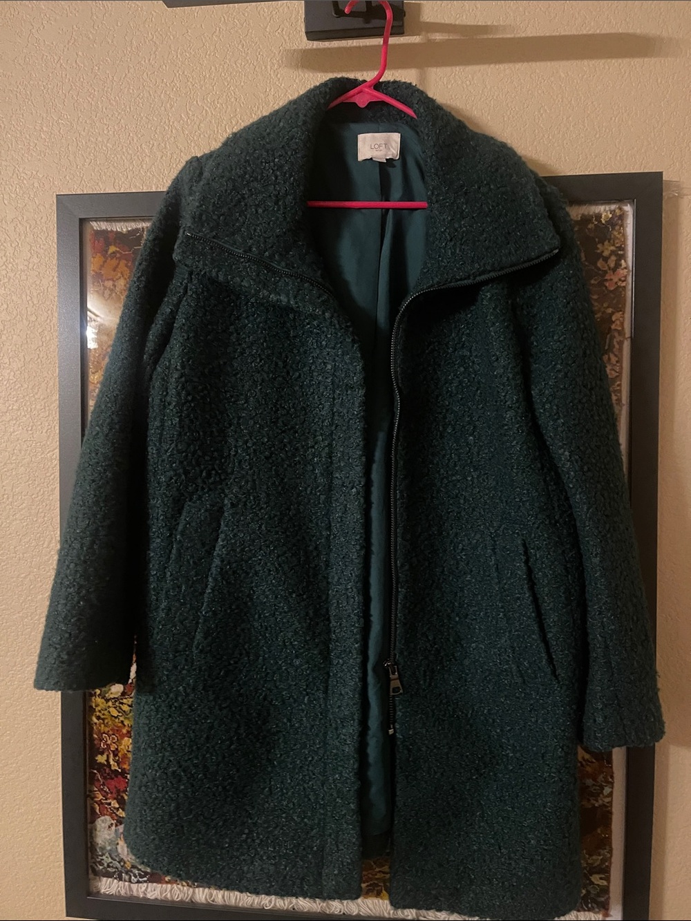 LOFT Dark Teal Bouclé Zip-Front Pea Coat